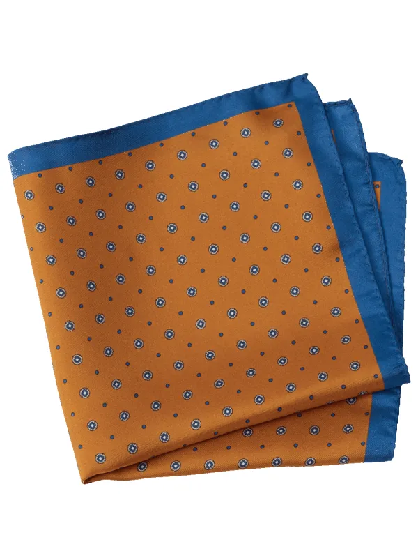 Geometric Silk Pocket Square - Orange/blue sold by Paul Fredrick