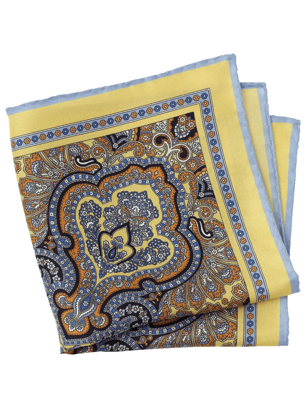 Paisley Silk Pocket Square - Yellow/blue sold by Paul Fredrick