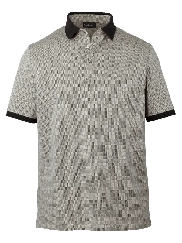 Cotton Three Button Polo - Tan Multi sold by Paul Fredrick