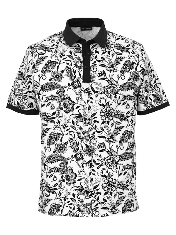 Cotton Blend Three Button Polo - Black/white sold by Paul Fredrick