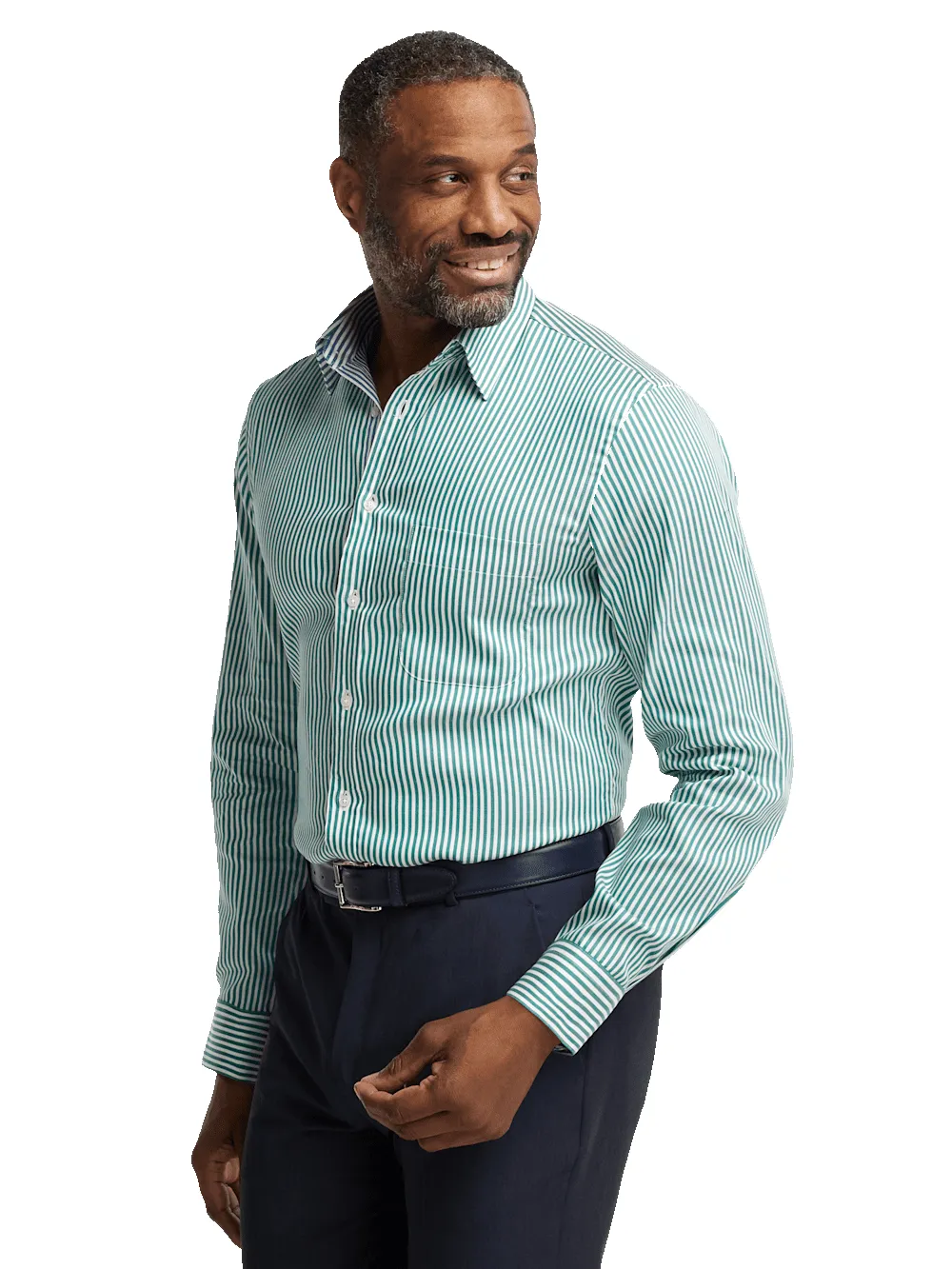 Cotton Stripe Casual Shirt - Green/blue sold by Paul Fredrick product image thumbnail 3