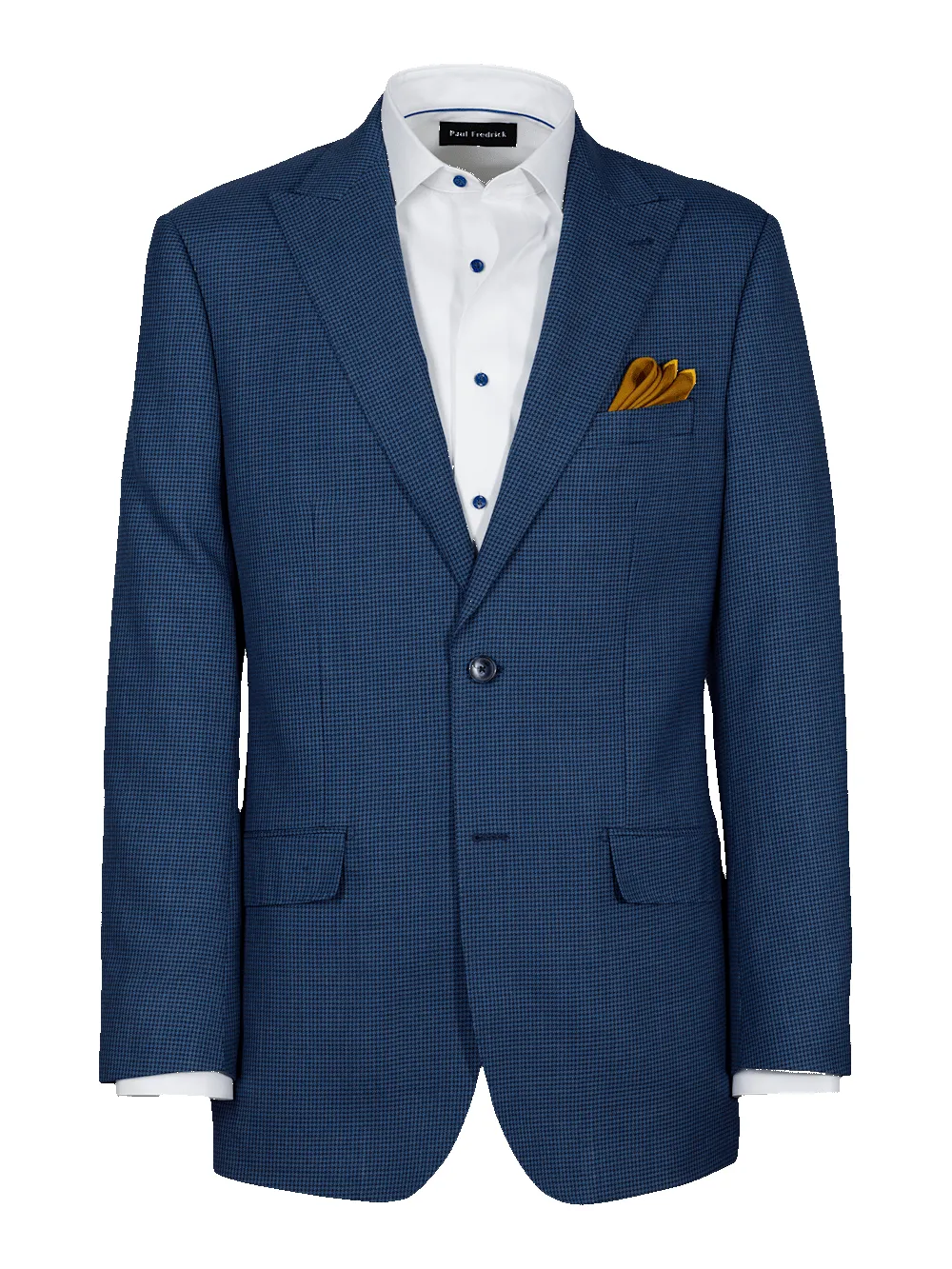 Wool Houndstooth Single Breasted Peak Lapel Suit Jacket - Blue sold by Paul Fredrick