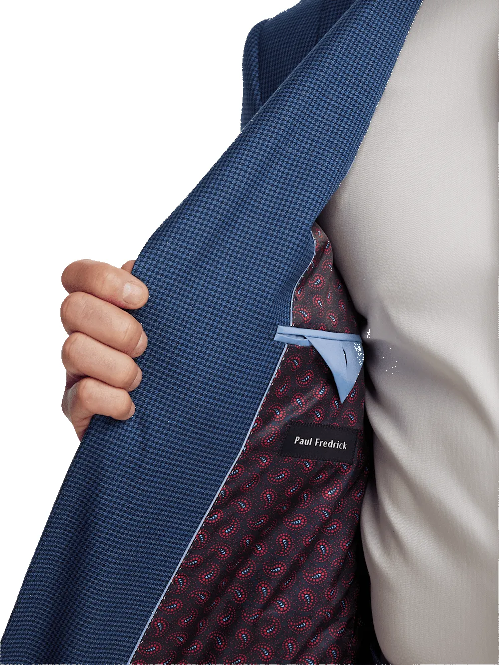 Wool Houndstooth Single Breasted Peak Lapel Suit Jacket - Blue sold by Paul Fredrick product image thumbnail 4