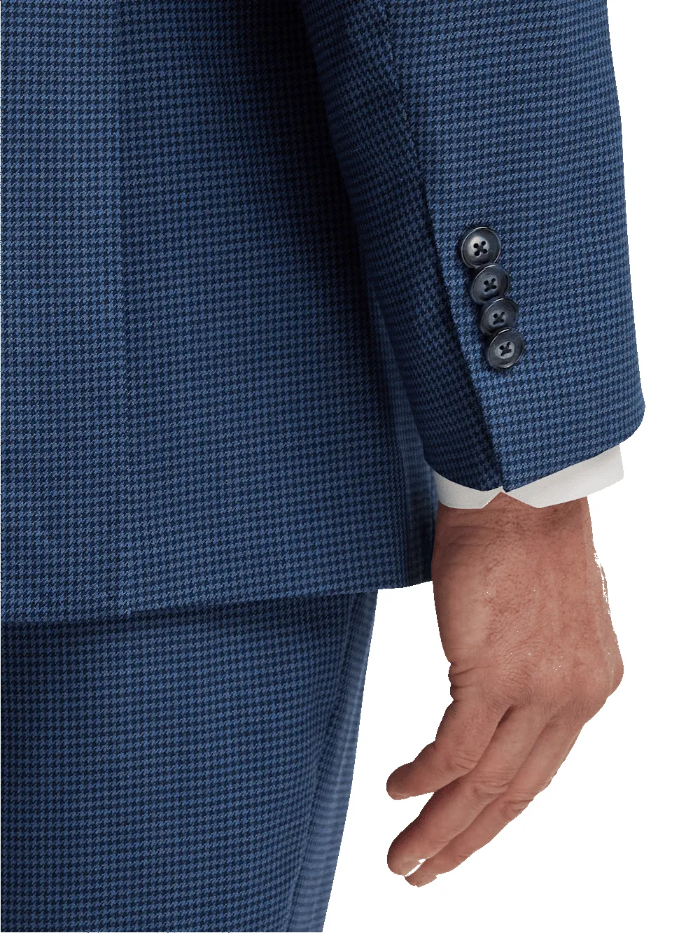 Wool Houndstooth Single Breasted Peak Lapel Suit Jacket - Blue sold by Paul Fredrick product image thumbnail 3