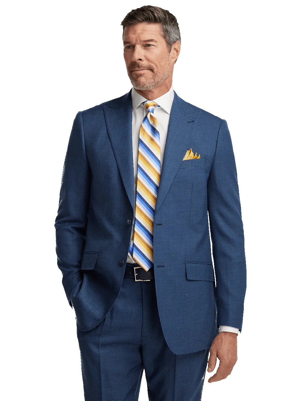 Wool Houndstooth Single Breasted Peak Lapel Suit Jacket - Blue sold by Paul Fredrick product image thumbnail 2