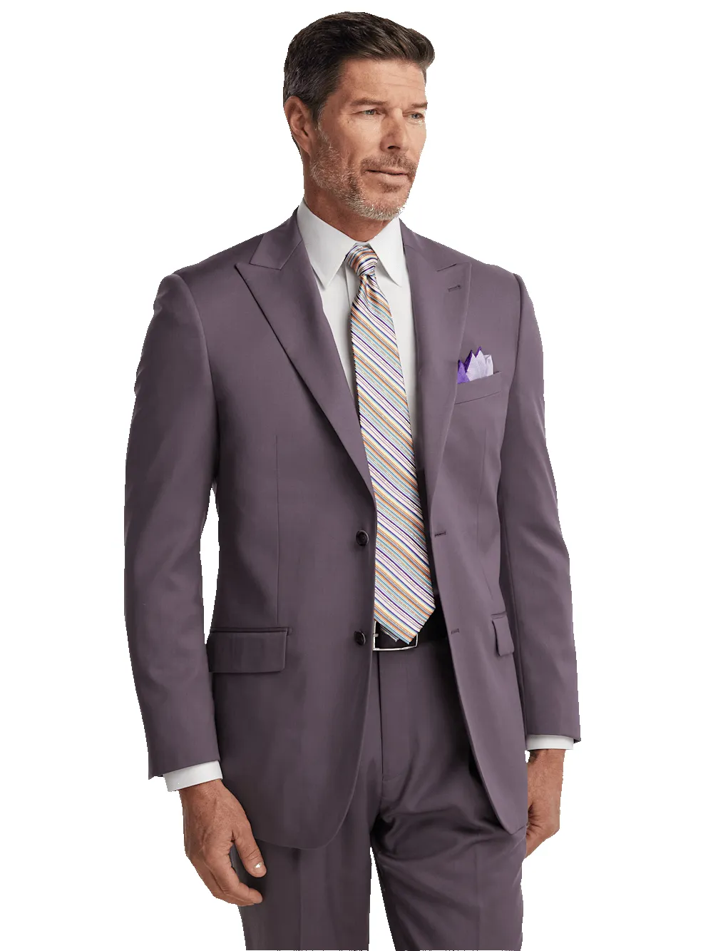 Wool Stretch Single Breasted Peak Lapel Suit Jacket - Slate Purple sold by Paul Fredrick product image thumbnail 2
