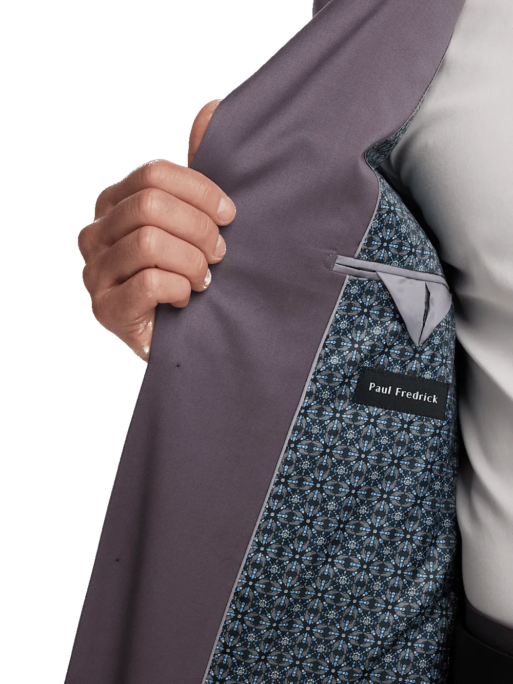 Wool Stretch Single Breasted Peak Lapel Suit Jacket - Slate Purple sold by Paul Fredrick product image thumbnail 4