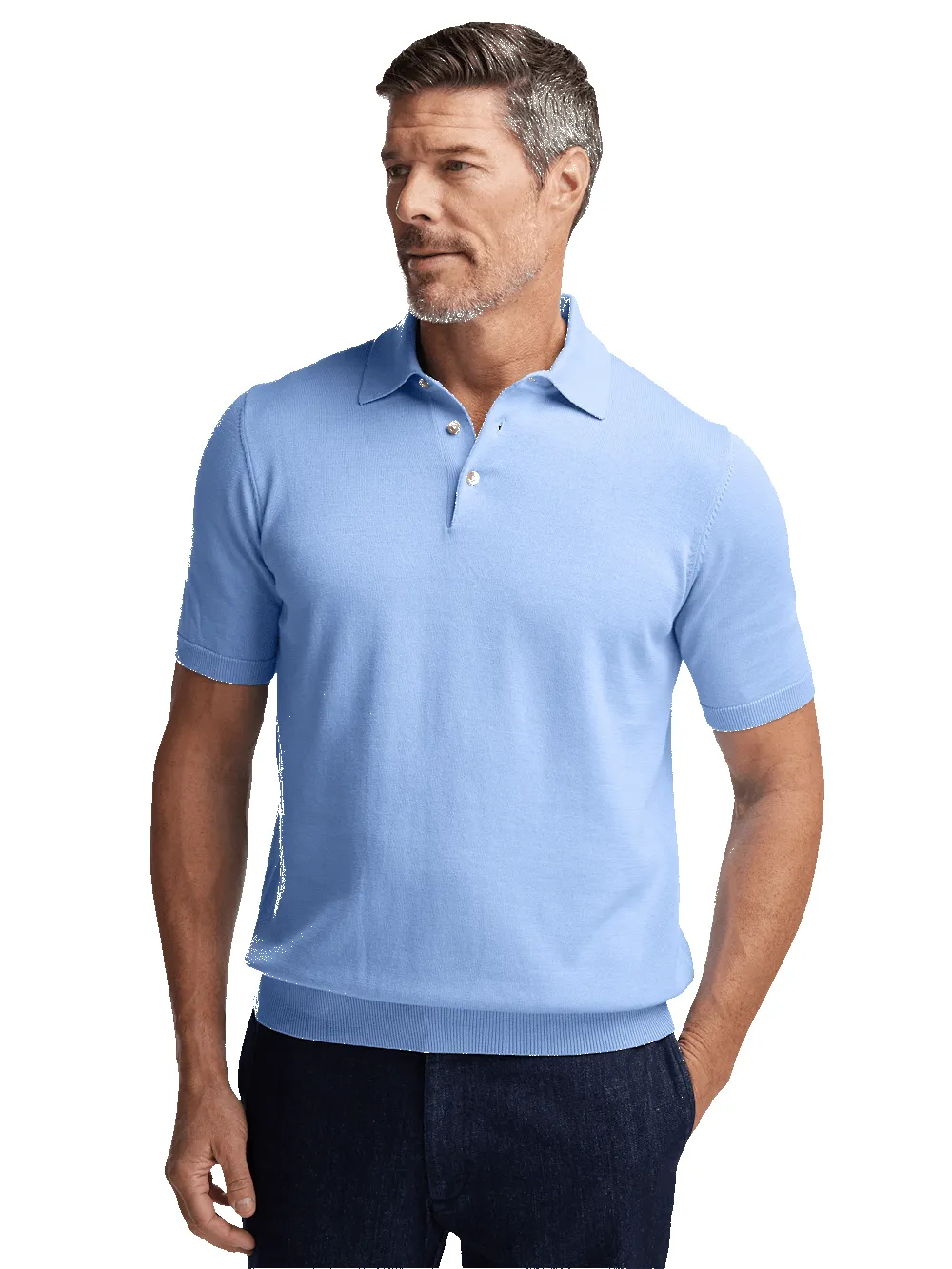 Supima Cotton Three Button Polo - Blue sold by Paul Fredrick product image thumbnail 2