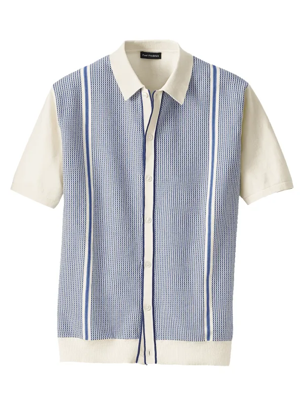 Cotton Button Front Polo - Blue sold by Paul Fredrick