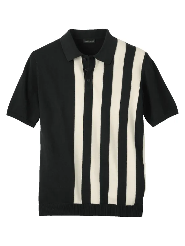 Cotton Three Button Polo - Black sold by Paul Fredrick