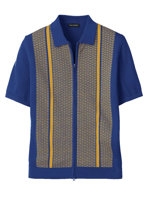 Cotton Full Zip Polo - Cobalt/yellow sold by Paul Fredrick