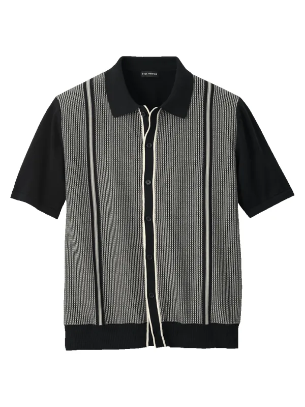 Cotton Button Front Polo - Black sold by Paul Fredrick