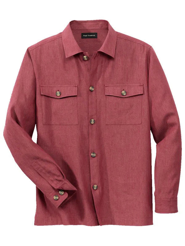 Linen Blend Solid Overshirt - Burgundy sold by Paul Fredrick