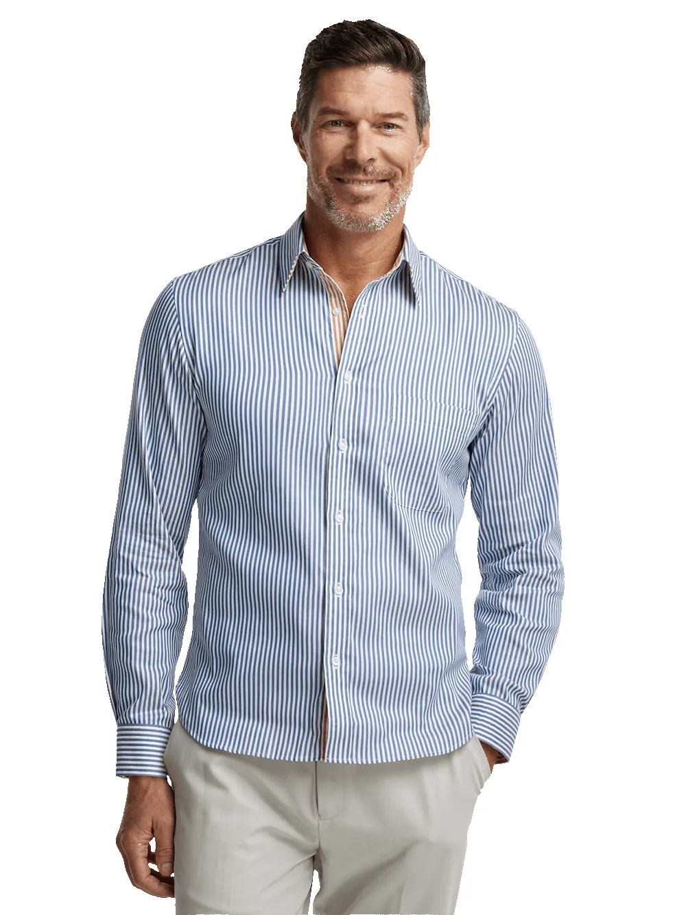 Cotton Stripe Casual Shirt - Blue/orange sold by Paul Fredrick product image thumbnail 2