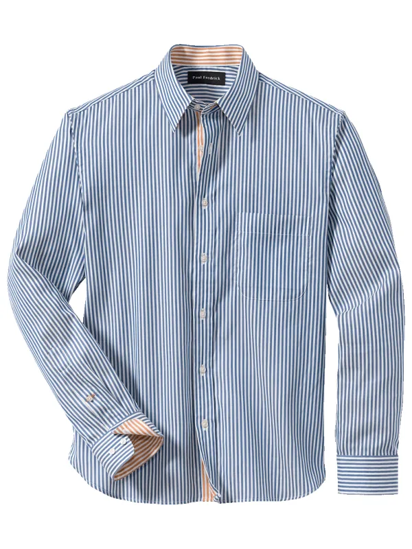 Cotton Stripe Casual Shirt - Blue/orange sold by Paul Fredrick