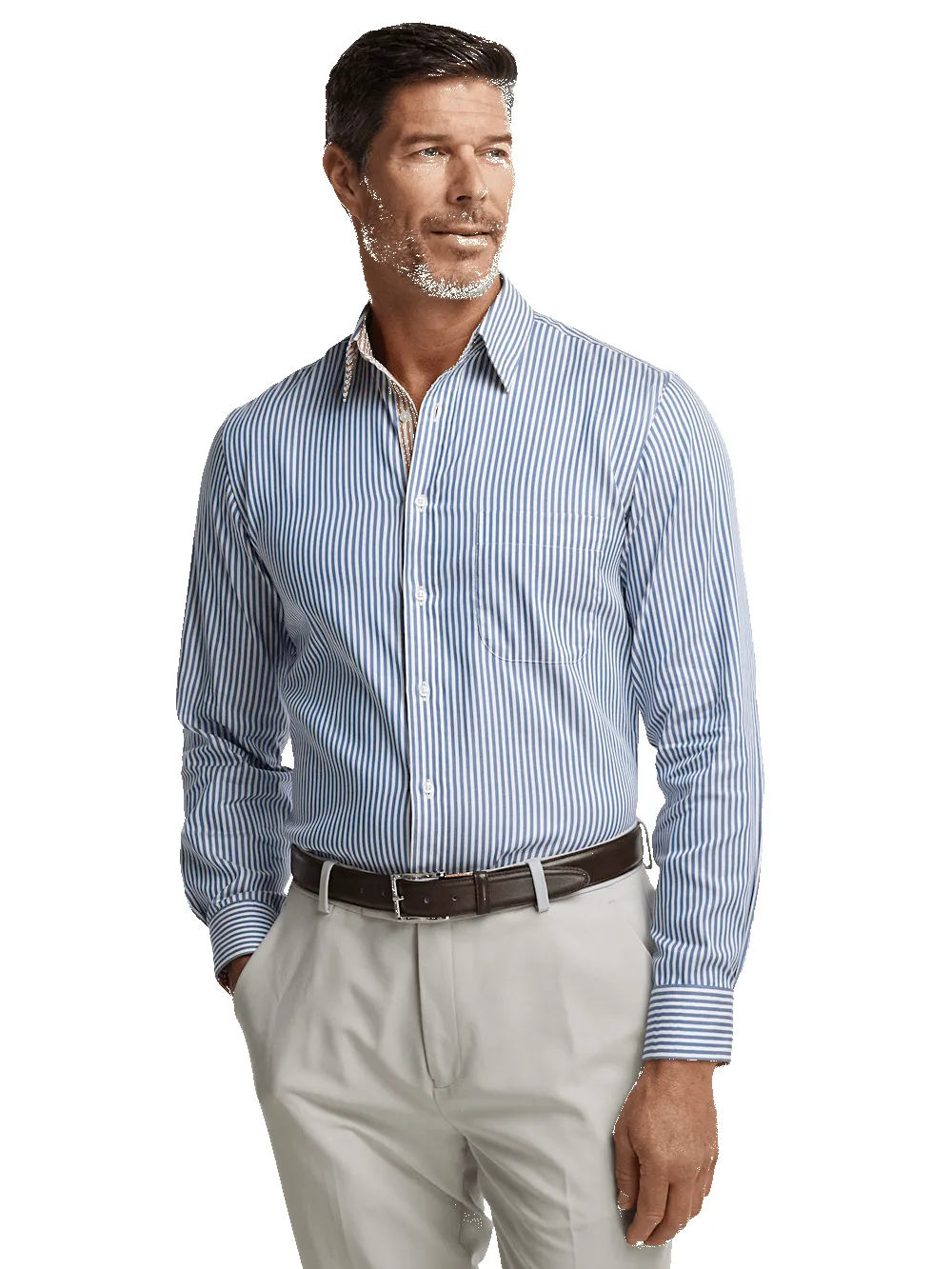 Cotton Stripe Casual Shirt - Blue/orange sold by Paul Fredrick product image thumbnail 3