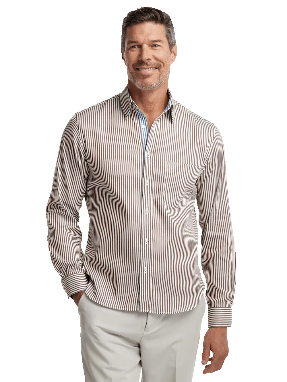 Cotton Stripe Casual Shirt - Brown/teal sold by Paul Fredrick product image thumbnail 2