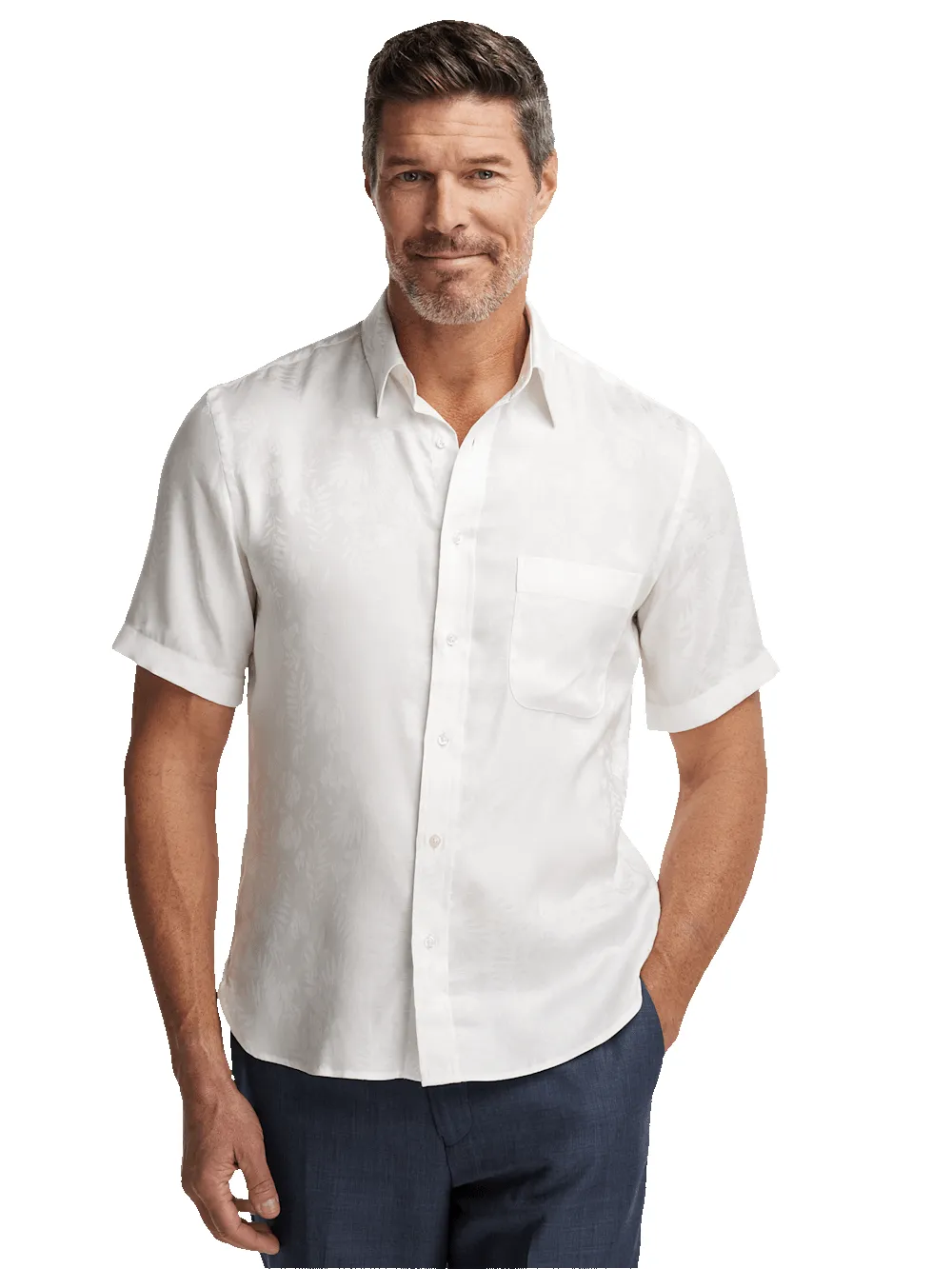 Lyocell Solid Jacquard Casual Shirt - White sold by Paul Fredrick product image thumbnail 2