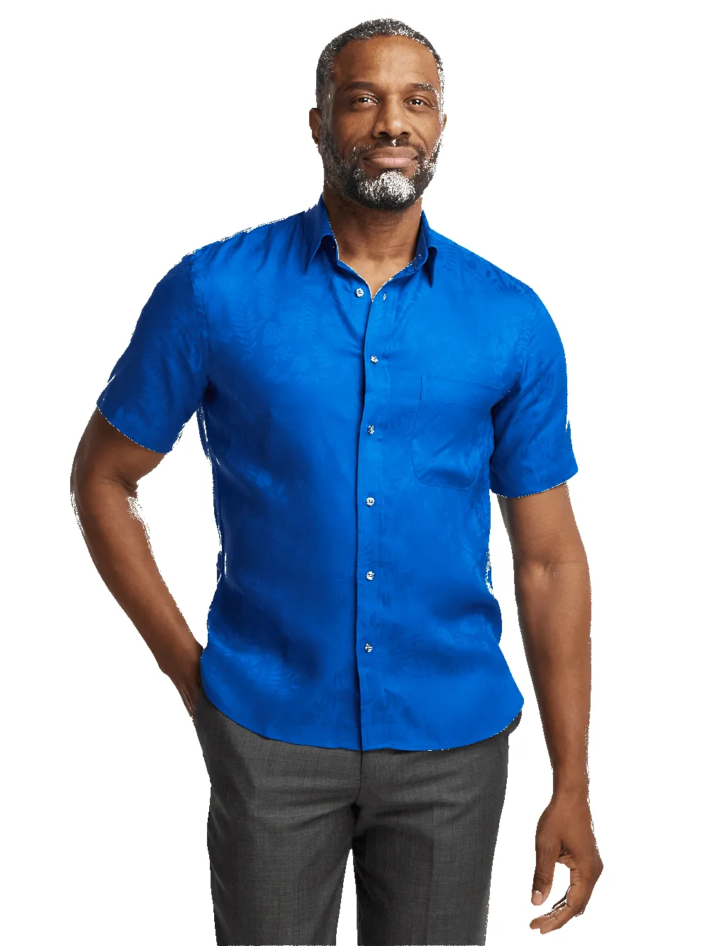 Lyocell Solid Jacquard Casual Shirt - Blue sold by Paul Fredrick product image thumbnail 2