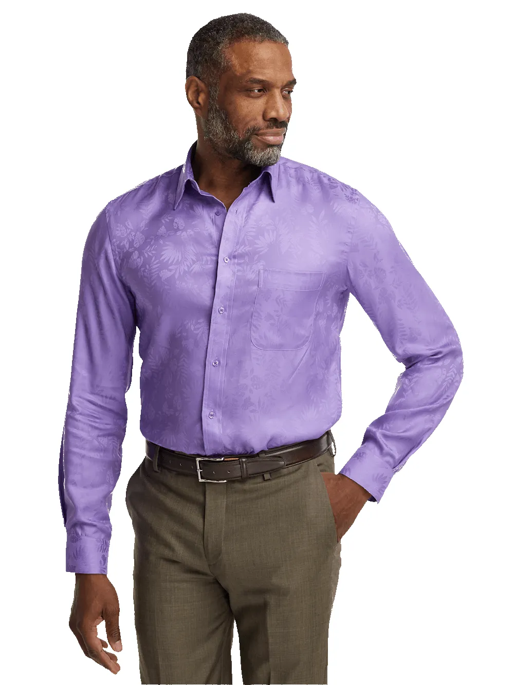 Lyocell Solid Jacquard Casual Shirt - Lavender sold by Paul Fredrick product image thumbnail 3