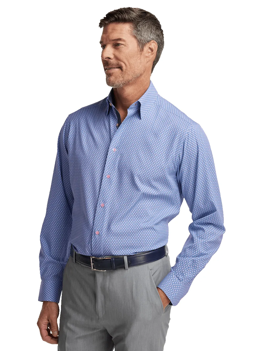 Performance Stretch Geometric Casual Shirt - Blue/pink sold by Paul Fredrick product image thumbnail 2