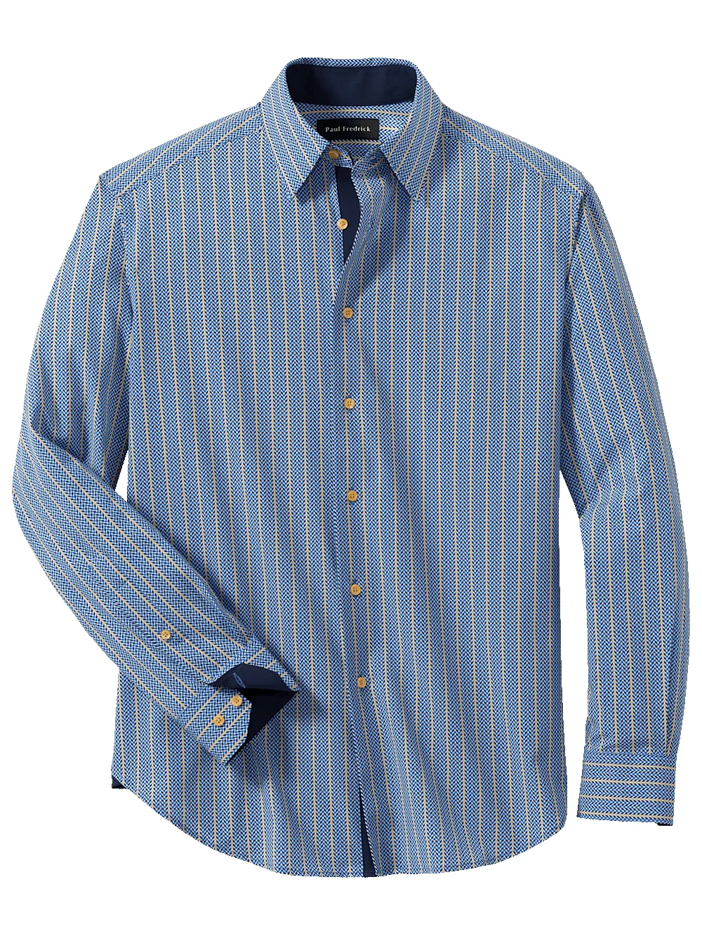 Performance Stretch Stripe Casual Shirt - Blue/yellow sold by Paul Fredrick