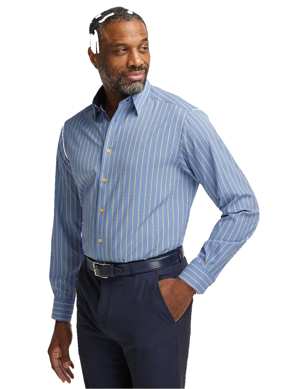 Performance Stretch Stripe Casual Shirt - Blue/yellow sold by Paul Fredrick product image thumbnail 2