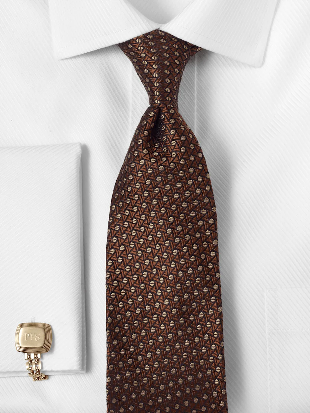 Geometric Woven Silk Tie - Brown sold by Paul Fredrick product image thumbnail 2