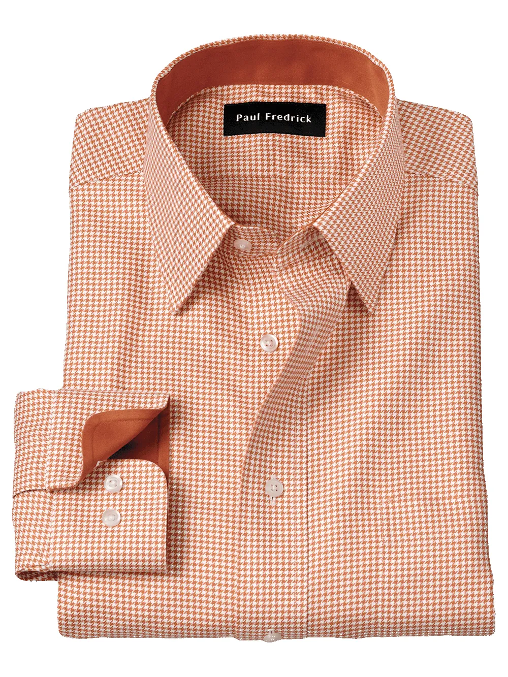 Non-Iron Cotton Houndstooth Dress Shirt With Contrast Trim - Light Rust sold by Paul Fredrick