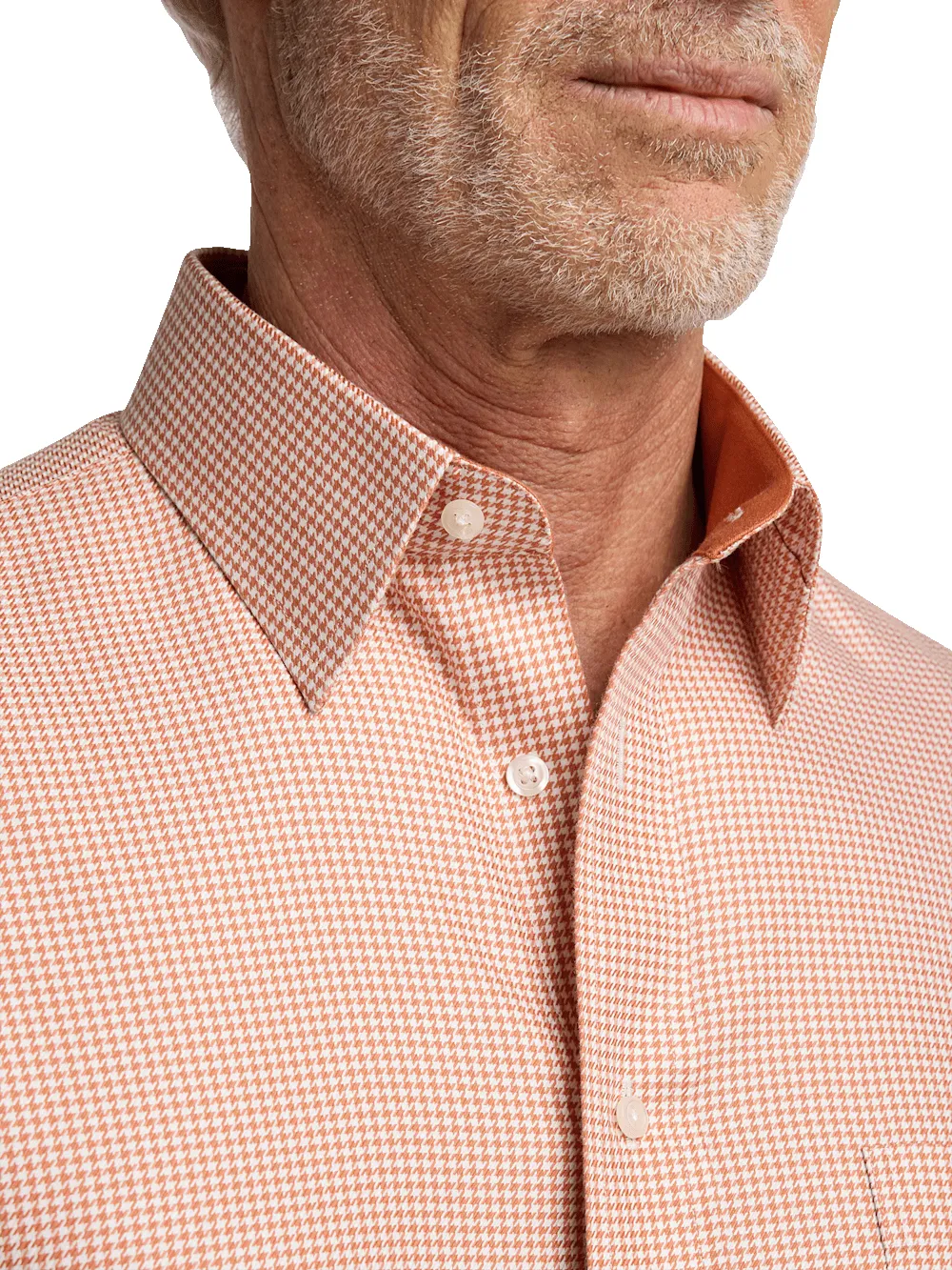 Non-Iron Cotton Houndstooth Dress Shirt With Contrast Trim - Light Rust sold by Paul Fredrick product image thumbnail 3