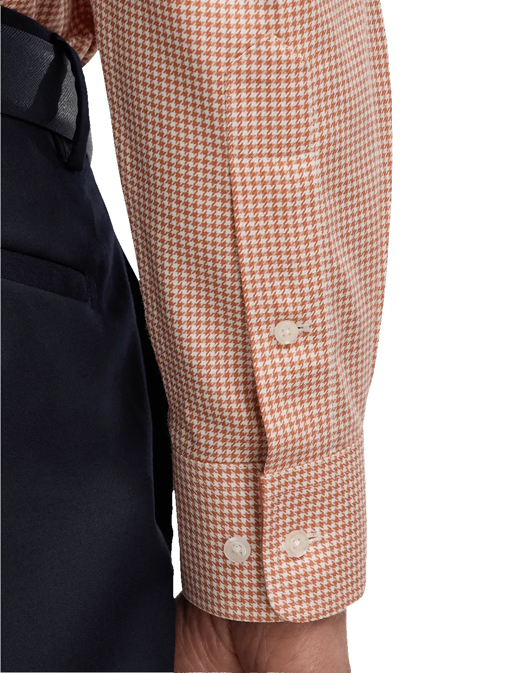 Non-Iron Cotton Houndstooth Dress Shirt With Contrast Trim - Light Rust sold by Paul Fredrick product image thumbnail 4