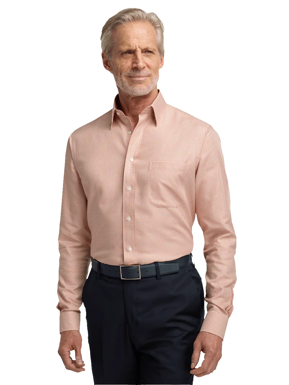 Non-Iron Cotton Houndstooth Dress Shirt With Contrast Trim - Light Rust sold by Paul Fredrick product image thumbnail 2