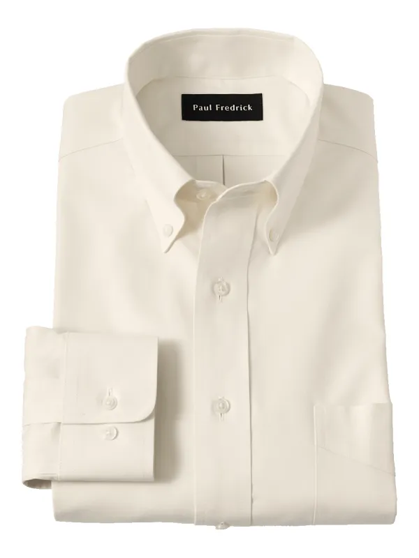Non-Iron Cotton Pinpoint Solid Button Down Collar Dress Shirt - Ecru sold by Paul Fredrick
