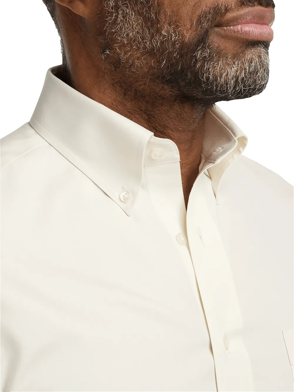 Non-Iron Cotton Pinpoint Solid Button Down Collar Dress Shirt - Ecru sold by Paul Fredrick product image thumbnail 3