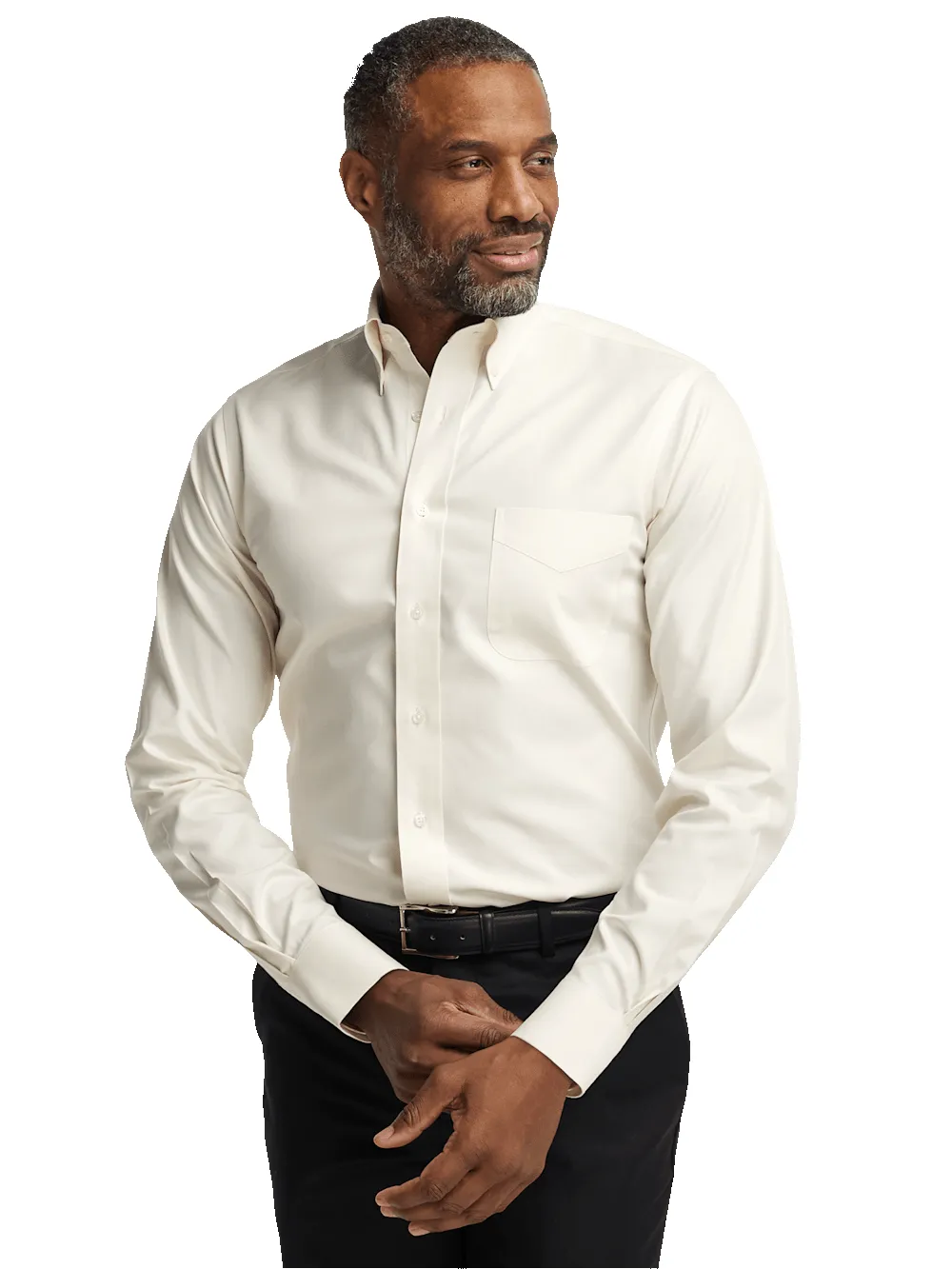 Non-Iron Cotton Pinpoint Solid Button Down Collar Dress Shirt - Ecru sold by Paul Fredrick product image thumbnail 2