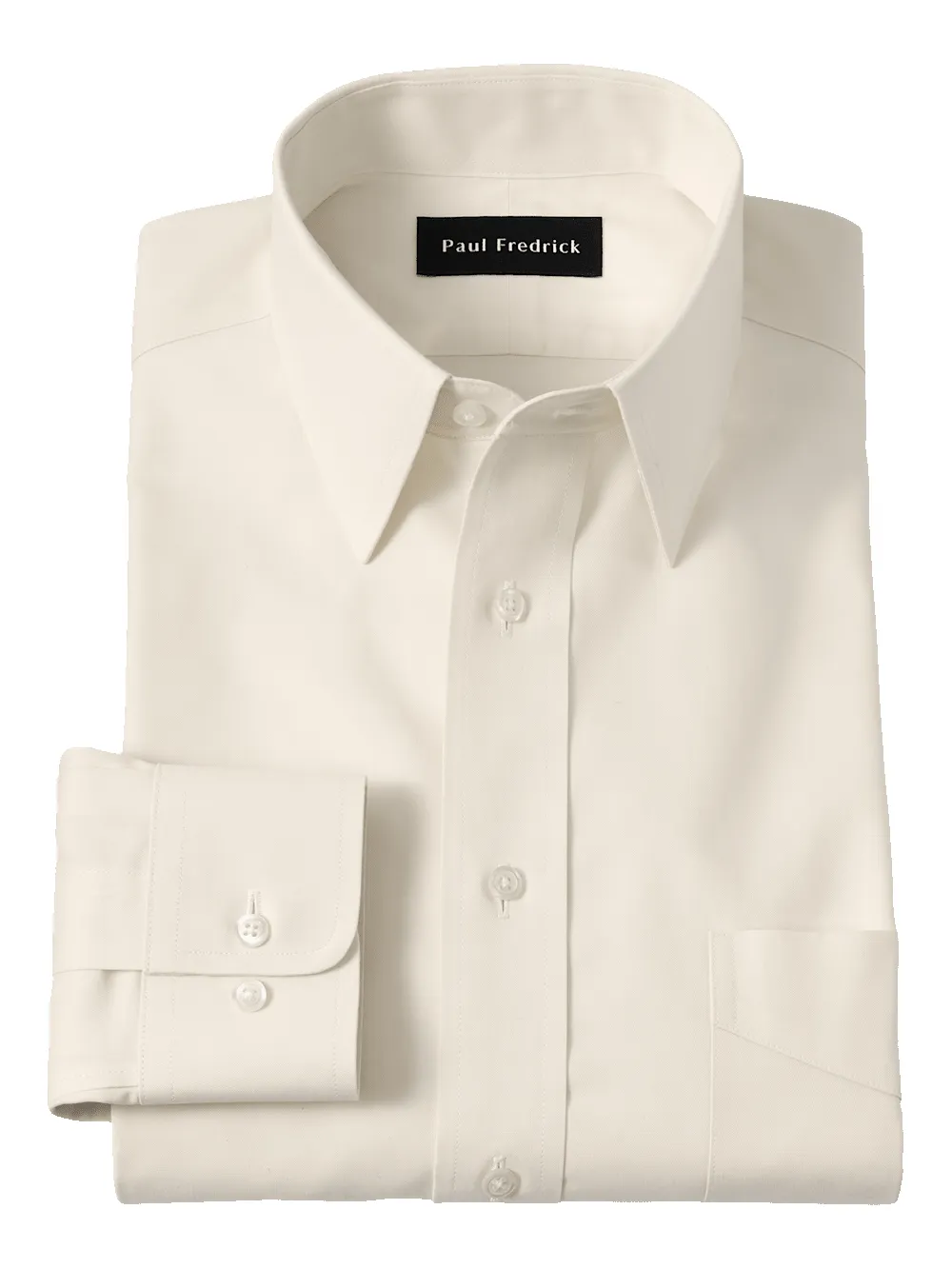Non-Iron Cotton Pinpoint Solid Point Collar Dress Shirt - Ecru sold by Paul Fredrick