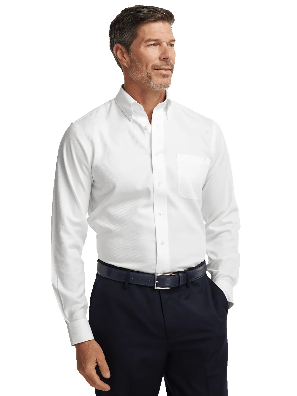 Non-Iron Cotton Twill Button Down Collar Dress Shirt - White sold by Paul Fredrick product image thumbnail 2