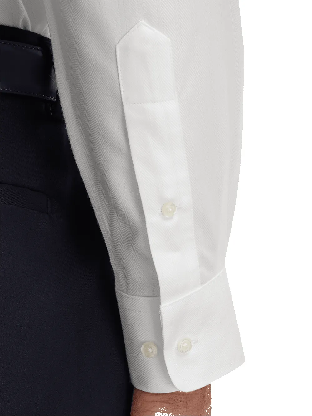 Non-Iron Cotton Herringbone Button Down Collar Dress Shirt - White sold by Paul Fredrick product image thumbnail 4