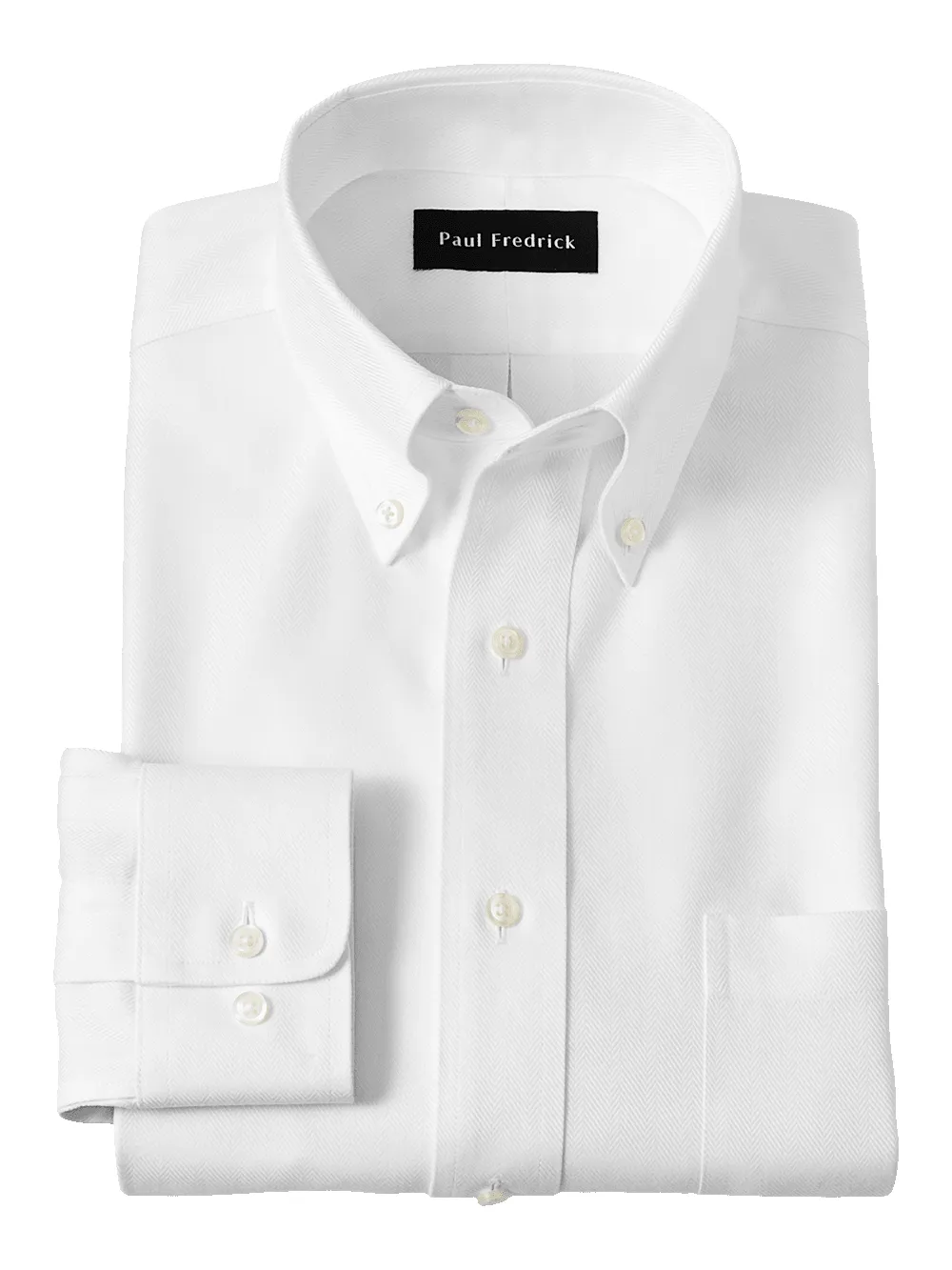 Non-Iron Cotton Herringbone Button Down Collar Dress Shirt - White sold by Paul Fredrick