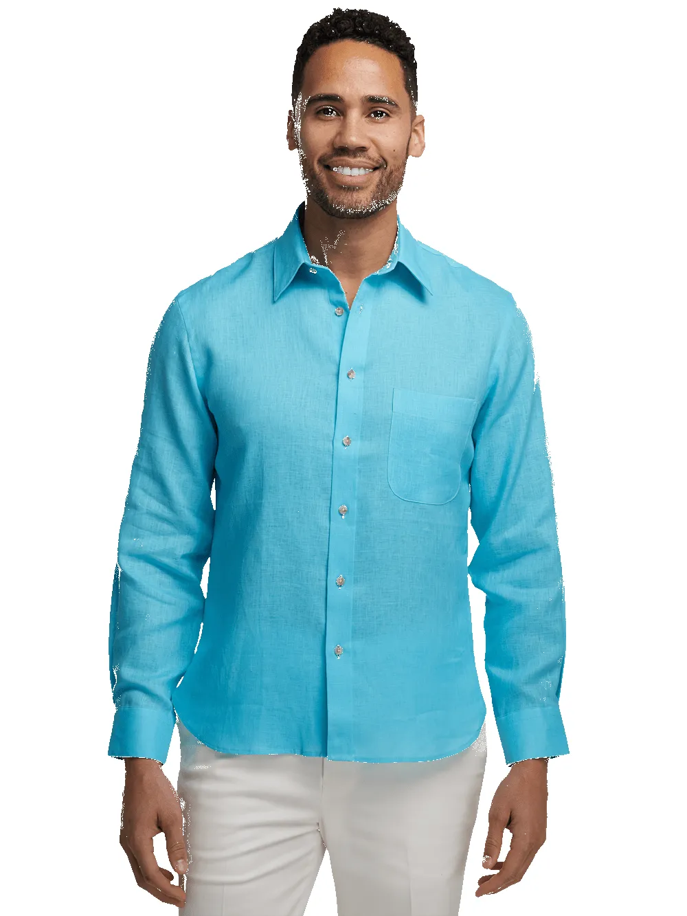 Linen Solid Casual Shirt - Aqua sold by Paul Fredrick product image thumbnail 2
