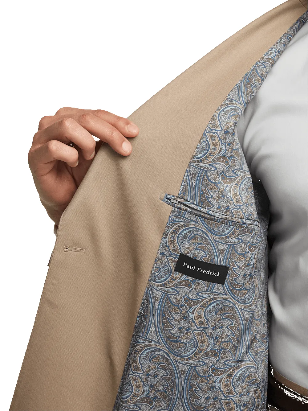 Wool Stretch Bengaline Peak Lapel Suit Jacket - Light Tan sold by Paul Fredrick product image thumbnail 4