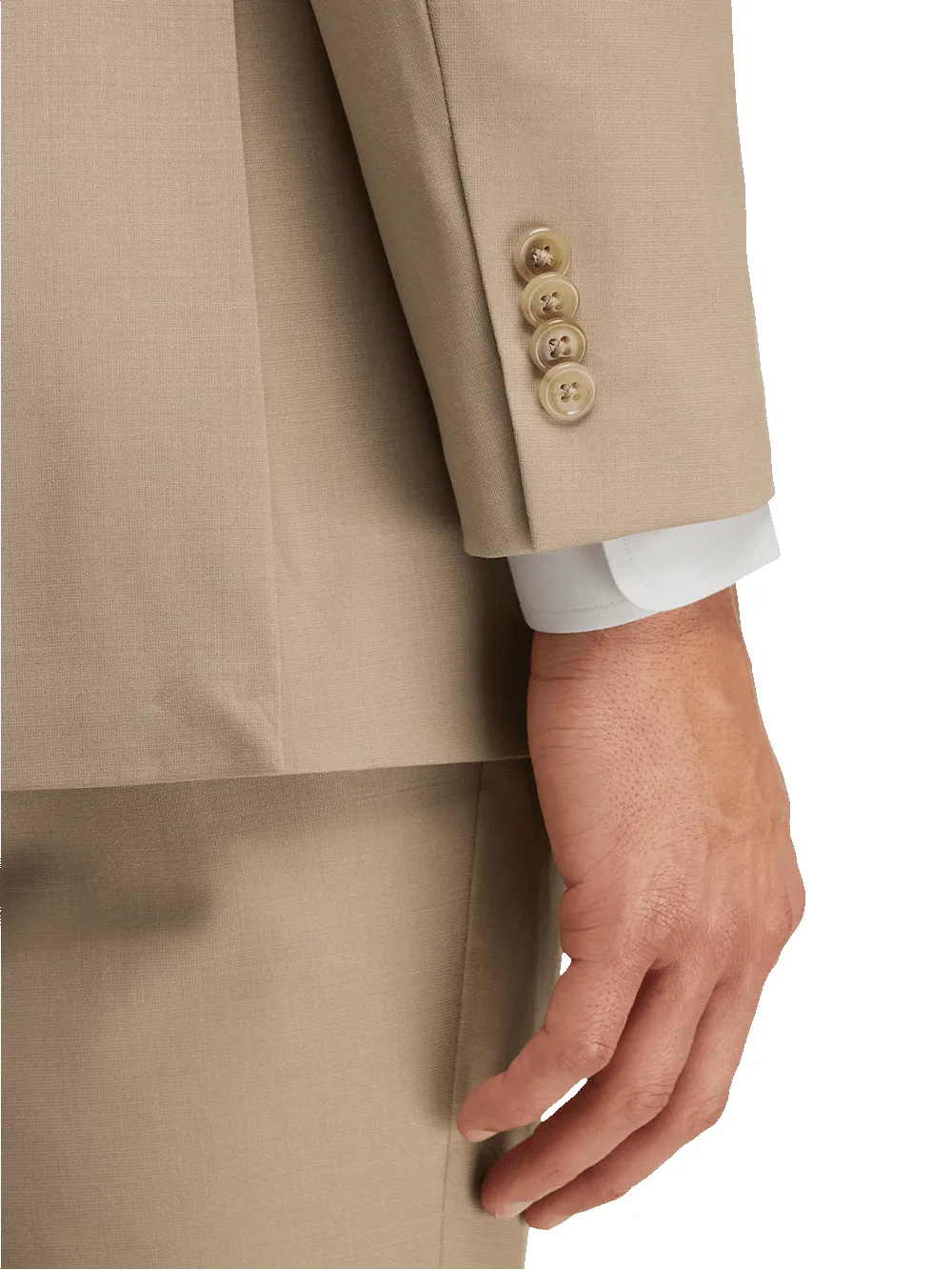 Wool Stretch Bengaline Peak Lapel Suit Jacket - Light Tan sold by Paul Fredrick product image thumbnail 3
