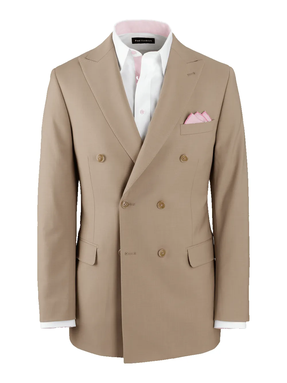 Wool Stretch Bengaline Peak Lapel Suit Jacket - Light Tan sold by Paul Fredrick