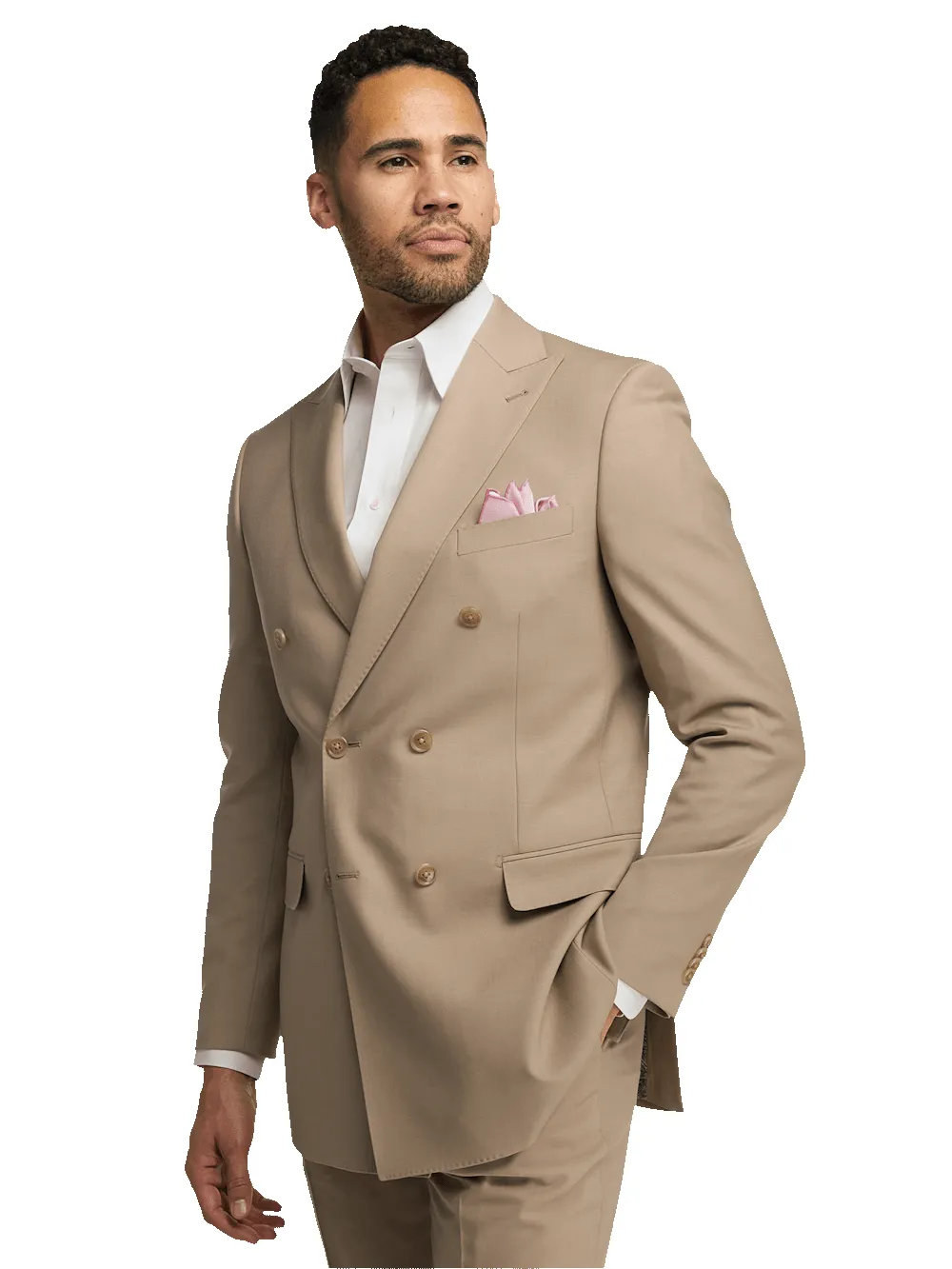 Wool Stretch Bengaline Peak Lapel Suit Jacket - Light Tan sold by Paul Fredrick product image thumbnail 2