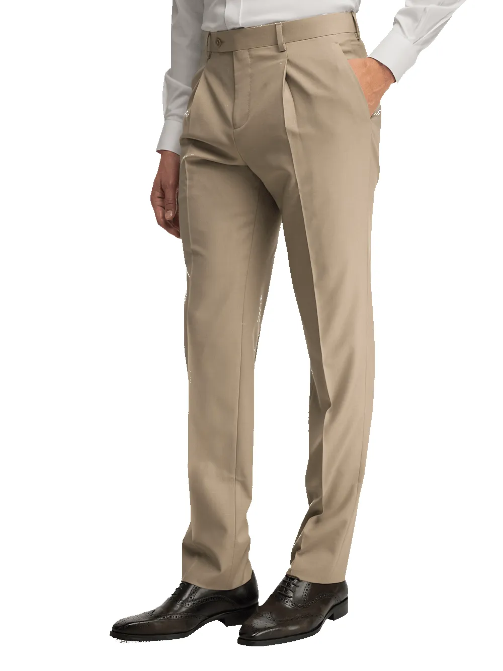 Wool Stretch Bengaline Pleated Suit Pants - Light Tan sold by Paul Fredrick product image thumbnail 4