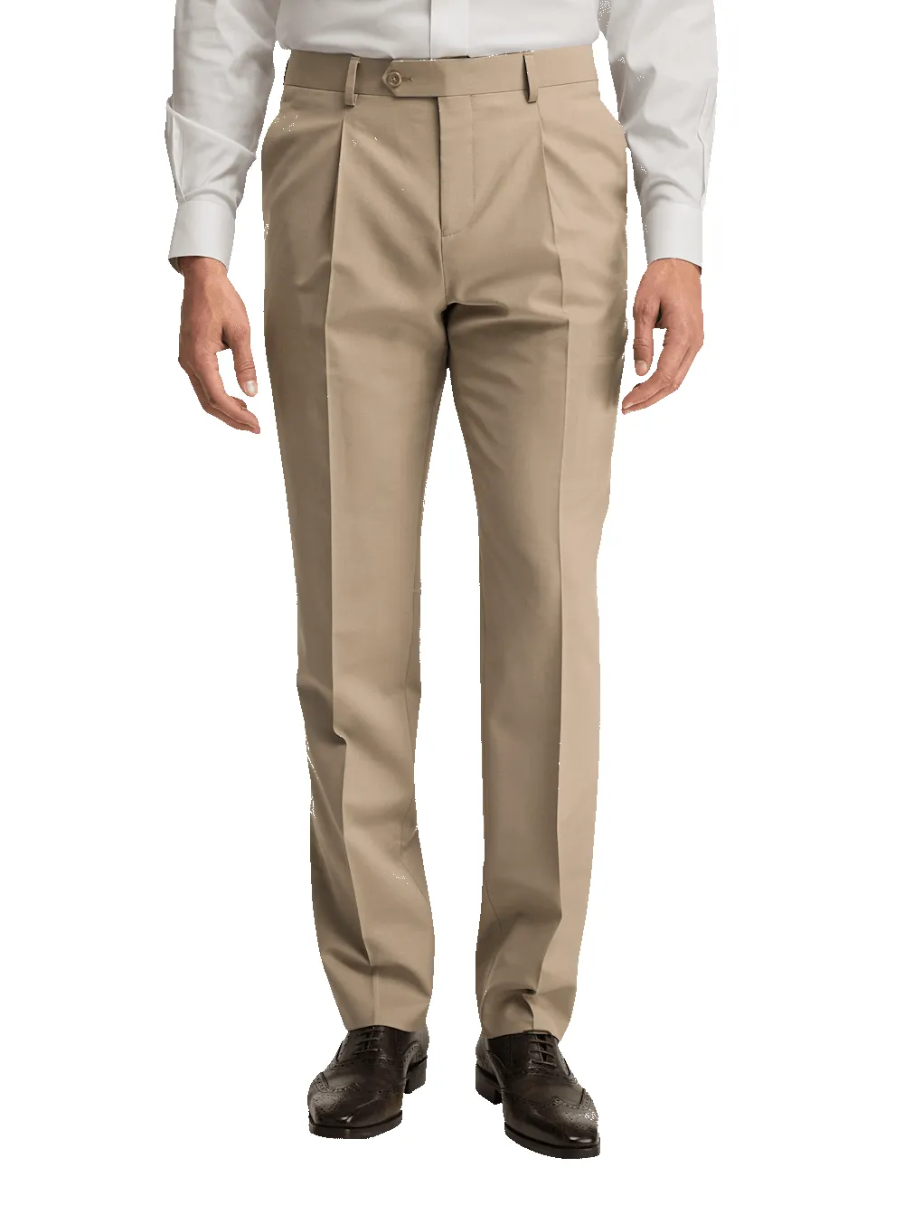 Wool Stretch Bengaline Pleated Suit Pants - Light Tan sold by Paul Fredrick product image thumbnail 2