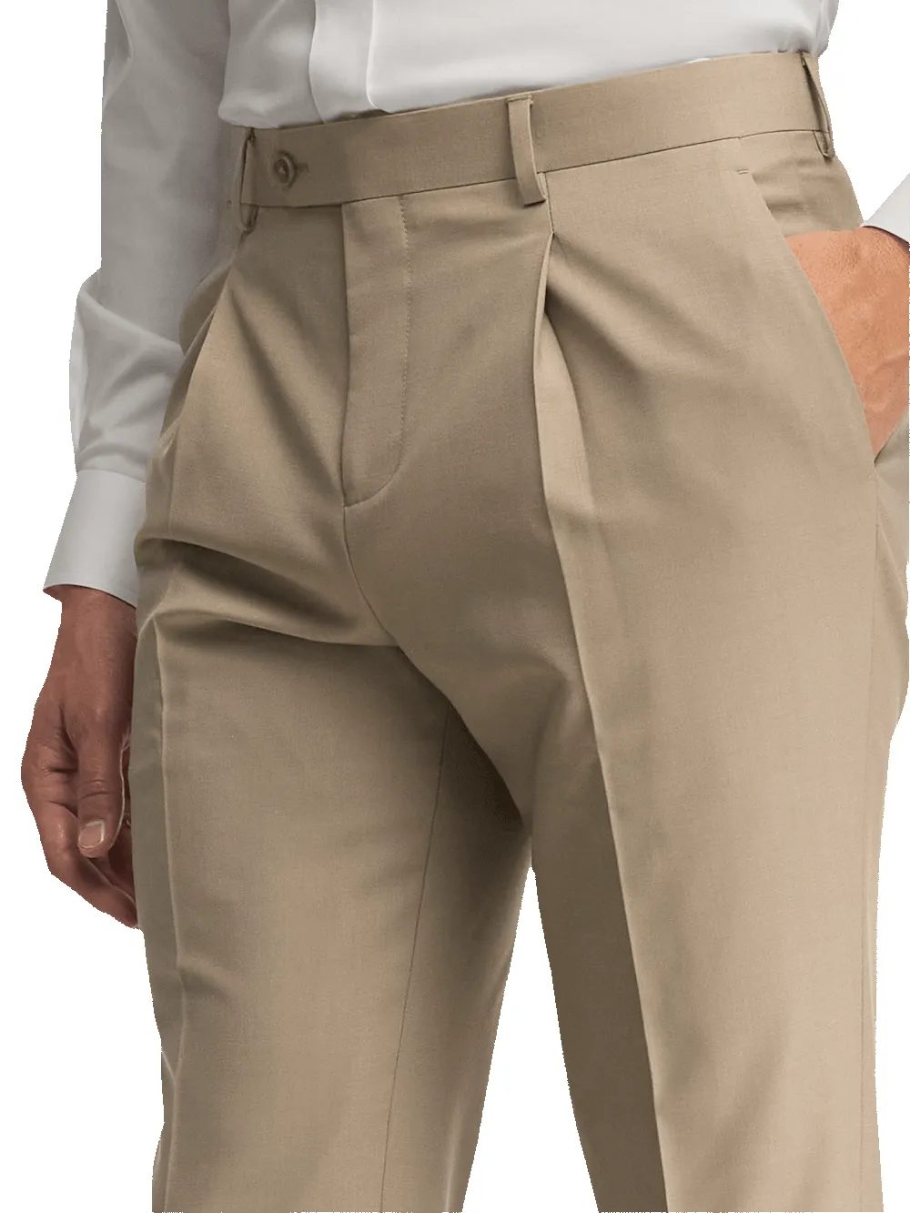 Wool Stretch Bengaline Pleated Suit Pants - Light Tan sold by Paul Fredrick product image thumbnail 5