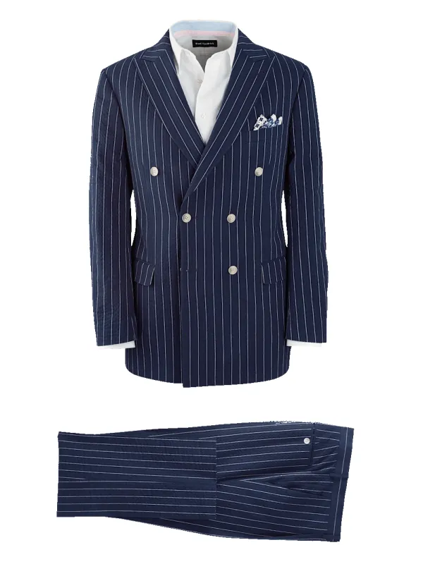 Cotton Stretch Pinstripe Peak Lapel Suit - Navy sold by Paul Fredrick