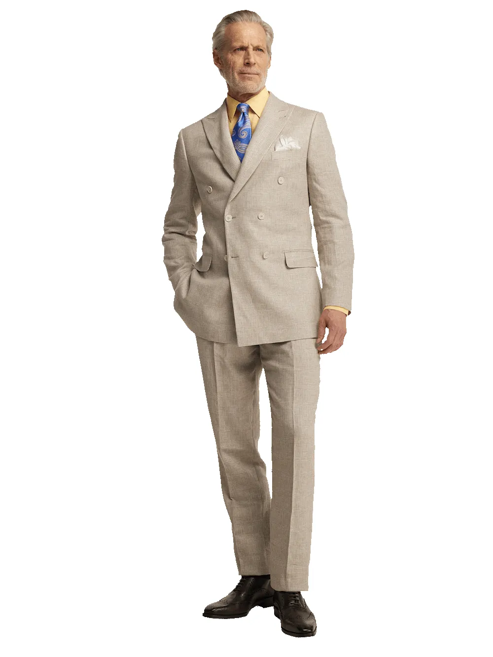 Linen Blend Plaid Peak Lapel Suit - Tan sold by Paul Fredrick product image thumbnail 2
