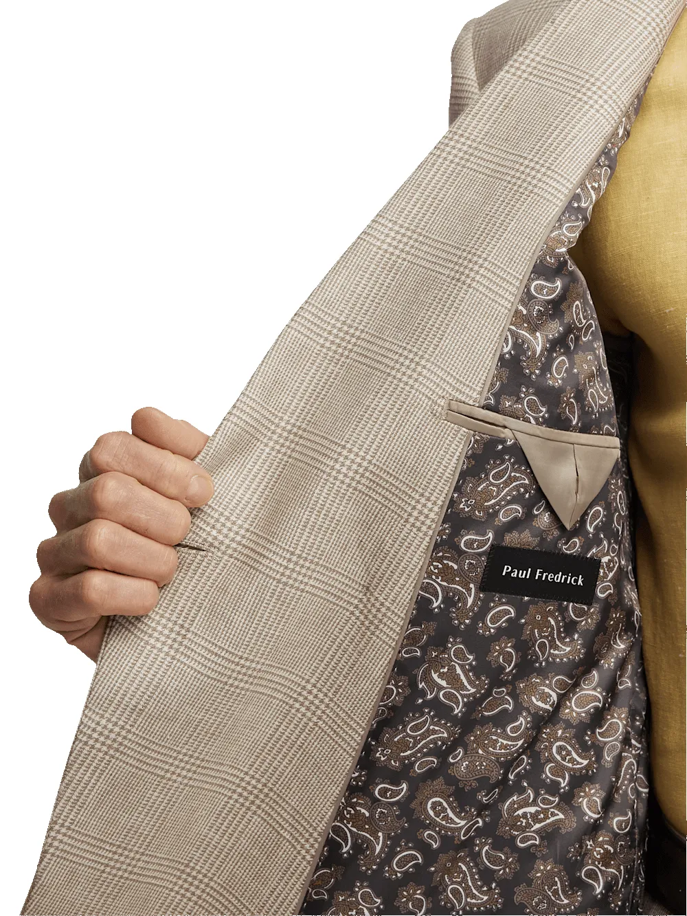 Linen Blend Plaid Peak Lapel Suit - Tan sold by Paul Fredrick product image thumbnail 4